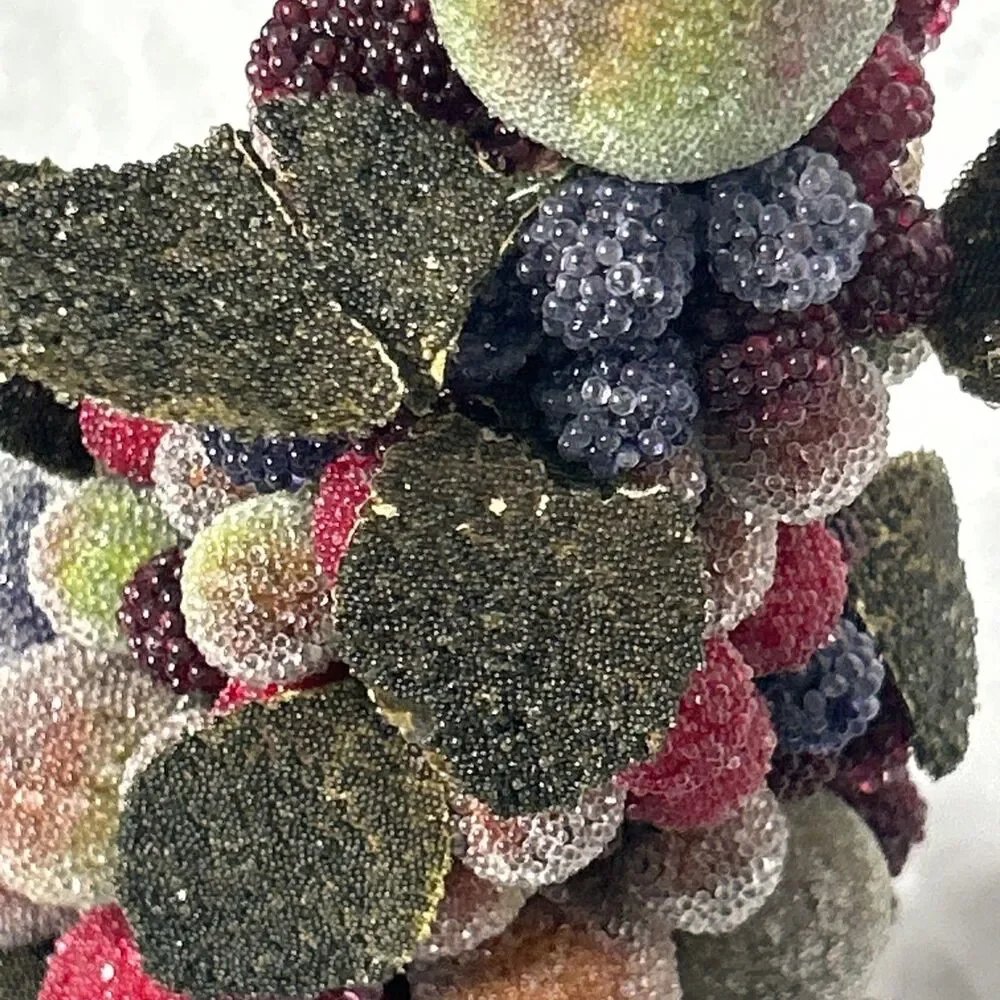 Vintage Crate And Barrel Sugared Fruit Tree Christmas Topiary Centerpiece